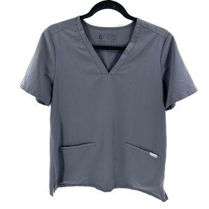 Figs Casma Scrub Top Three Pocket Medical Uniform Short Sleeve Gray Size Medium